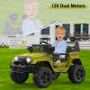 12V Ride on Truck for Kids, Electric Off-Road Car with Parent Remote Control, Spring Suspension, LED Lights, Bluetooth Music, 3 Speed Modes,Green view 3