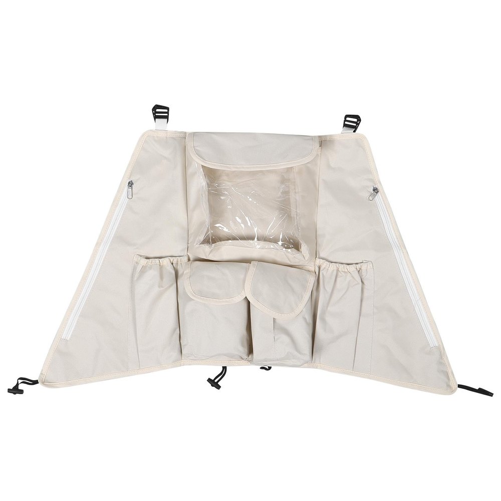ifundom Baby Stroller Hanging Bag, Hanging Diaper Bottle Bag with Multiple Pockets, Large Capacity for Baby Essentials, Pram Gear for Travel Daily Outings Beige