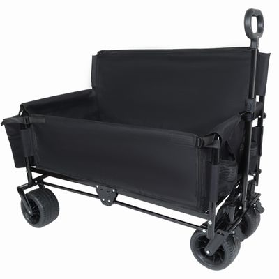 3-in-1 Folding Wagon Cart with Bench Seat, 500lb Heavy Duty Collapsible Utility Wagon with Ice Pack, All-Terrain Wheels for Camping, Beach, Garden, Black