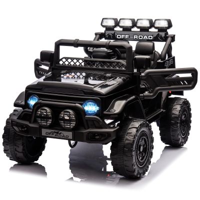 12V Kids Ride on Truck with Parent Remote Control, Electric Ride on Toy Car for Ages 38, 5 MPH Safe Speed, Steering Wheel & Foot Pedal, Treaded Tires, Built-in Music & Stories,Black