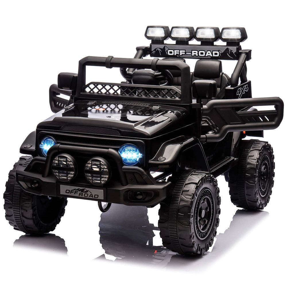 12V Kids Ride on Truck with Parent Remote Control, Electric Ride on Toy Car for Ages 38, 5 MPH Safe Speed, Steering Wheel & Foot Pedal, Treaded Tires, Built-in Music & Stories,Black