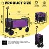 3-in-1 Collapsible Wagon Cart with Removable Wheels, 220lb Lightweight Utility Cart, Convertible Pet Wagon with Cup Holders for Camping, Grocery, Shopping, Purple view 2
