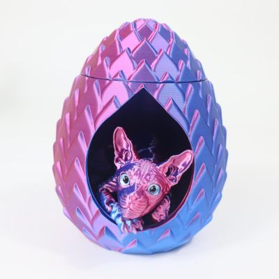 3-d Printed Animals 3D Mini Animals Sphynx Cat and Cat Bed Set Articulated for Surprise Fantasy Gifts-Laser Purple
