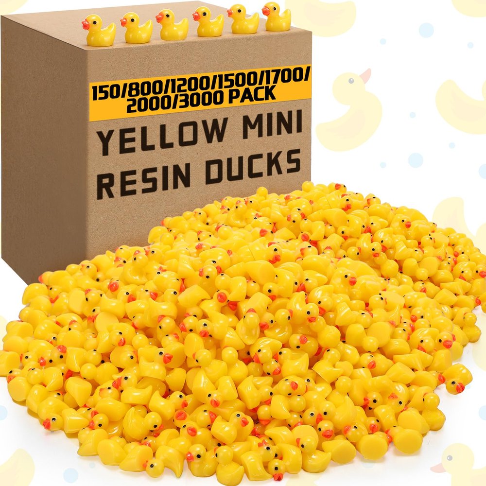 Barydat 300 Pcs Mini Resin Ducks Yellow Bulk Tiny Duck Decoration for Hide and Seek Prank Cruises Miniature Garden Accessory Figures for Dollhouse Landscape Aquarium Birthday Party Baby Shower Gift