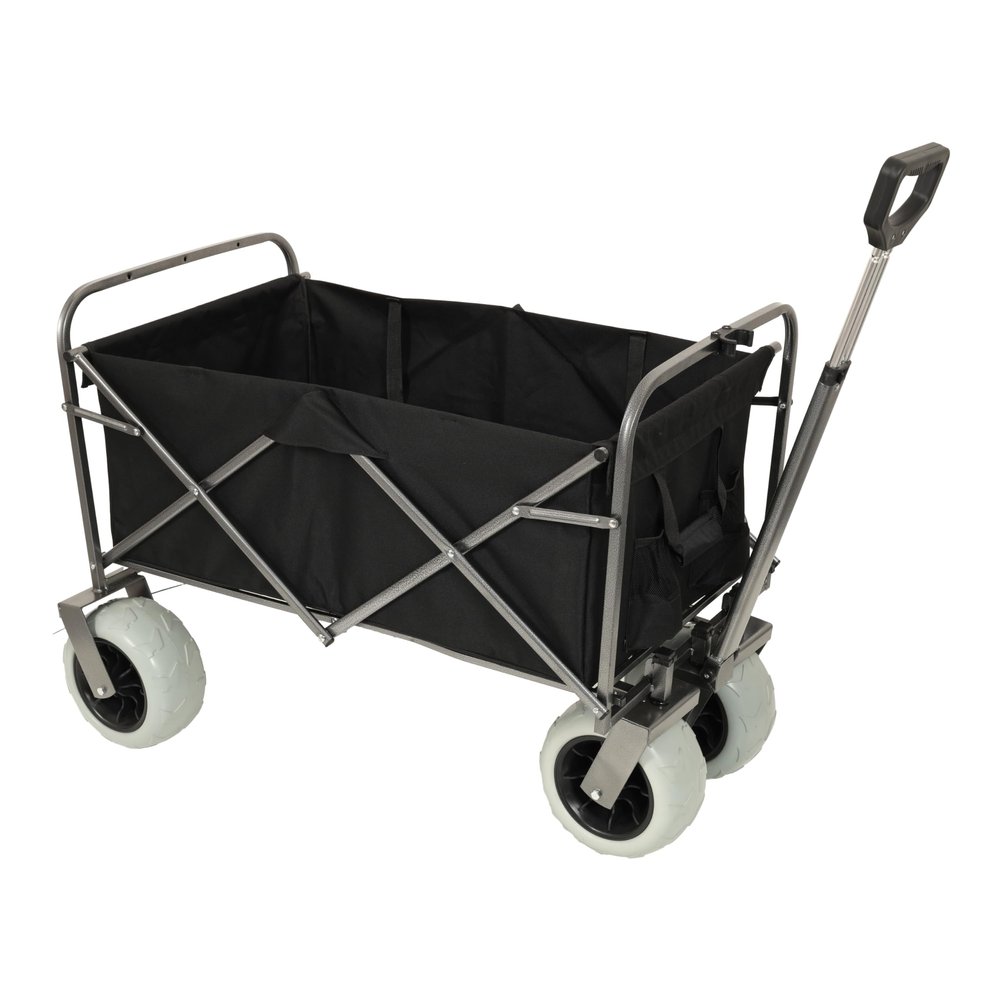 Heavy Duty Beach Wagon with Cooler Bag, 500lb Capacity All-Terrain Utility Cart with 9" Pneumatic Tires, Collapsible Folding Design with Plastic Liner, Black