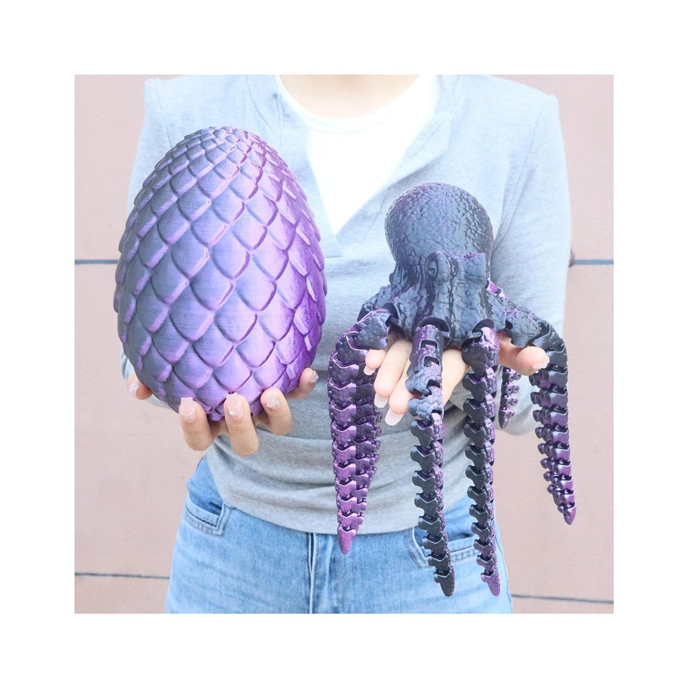3D Printed Stuff 3D Printer Animals Octopus and Egg Set Articulated for Home Office Executive Desk Decoration Surprise Fantasy Gifts Aquarium Landscaping-Black Purple