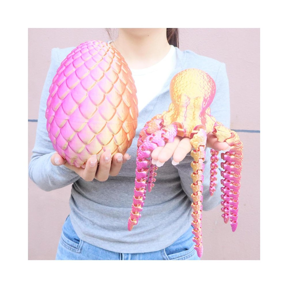 3D Toys 3D Printed Animal Octopus and Egg Set Articulated for Home Office Executive Desk Decoration Surprise Fantasy Gifts Aquarium Landscaping-Purple Gold