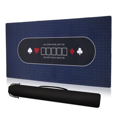 YOMEYOT Poker Table Top Mat 70"x35" Blackjack Poker Mat with Non Slip Rubber Backing and Carry Bag for Home Poker Card Game Night Up to 10 Players (Blue)