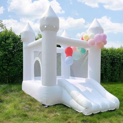 Inflatable Bounce House, Kids Bouncy House for 3-10 with Slide, Outdoor & Indoor, Toddler Bounce House with Blower - White Bounce House with Slide