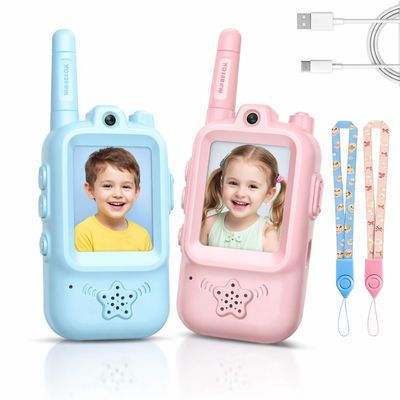 Video Walkie Talkies for Kids, 2 Pack Rechargeable Handheld Video Intercom, Outdoor Indoor Camping Hiking Toy for Boys and Girls Ages 3-12, Pink Blue