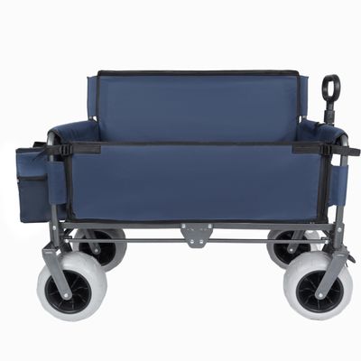 3-in-1 Folding Wagon Cart with Bench Seat, 500lb Capacity All-Terrain Beach Tires, Heavy-Duty Collapsible Utility Wagon for Camping, Groceries, Beach, and Outdoor Events, Dark Blue