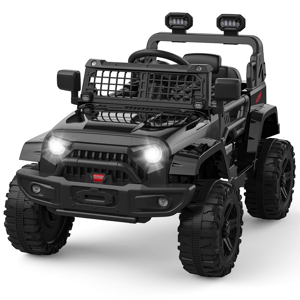 12V Ride on Truck for Kids, Electric Off-Road Car with Parent Remote Control, Spring Suspension, LED Lights, Bluetooth Music, 3 Speed Modes,Black