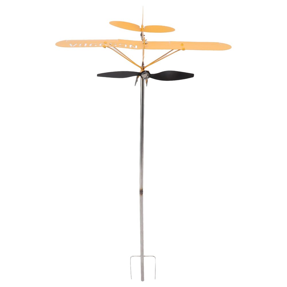 Piper J3 Cub Airplane Windmill Outdoor Decorative Metal Windmill for Garden Yard Patio Decor Sturdy Iron Stainless Steel Structure (L)