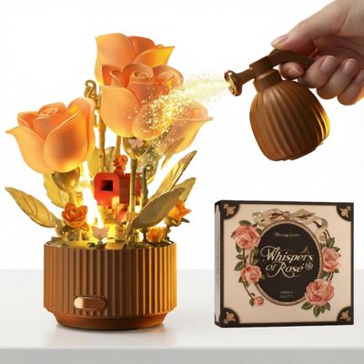 255Pcs Magic Watering Can Automatic Blooming Rose Building Blocks Set for Adults, Remote Control Flower Bouquet Kit with LED Lights & Sound, DIY Mechanical Botanical Decor for Valentines Day Home