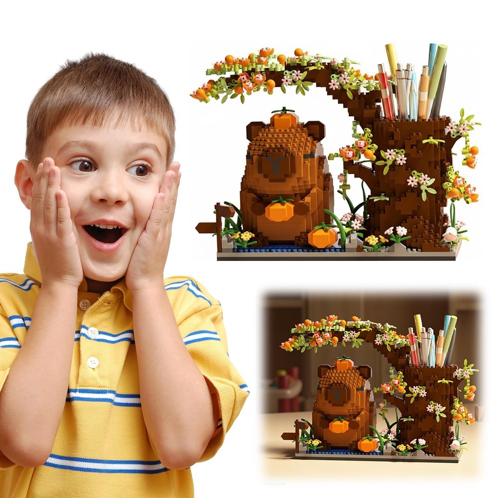 1880pcs Capybara Mini Building Blocks Pen Holder Desk Organizer for Office Home