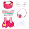 17cm Doll Valentines Clothes and Accessories for Big Into Engery, Fashion Designer Outfit Set with Adjustable Pants, Rainbow T-Shirt, Hat, Glasses, Shoes, Pink Red Clothing for Lububu Women Dolls view 2