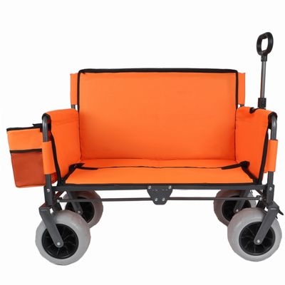 3-in-1 Folding Wagon with Bench Seat and Ice Pack, 500lb Capacity All-Terrain Beach Tires, Heavy-Duty Collapsible Utility Cart for Camping, Beach, Groceries, Orange
