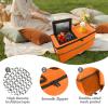 3-in-1 Folding Wagon with Bench Seat and Ice Pack, 500lb Capacity All-Terrain Beach Tires, Heavy-Duty Collapsible Utility Cart for Camping, Beach, Groceries, Orange view 4