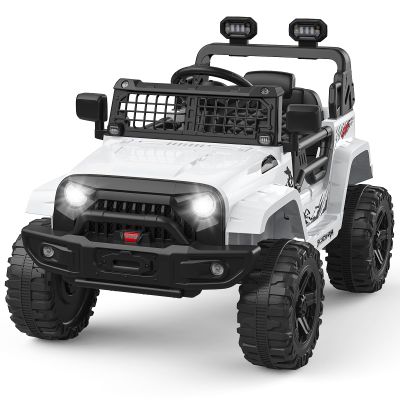 12V Ride on Truck for Kids, Electric Off-Road Car with Parent Remote Control, Spring Suspension, LED Lights, Bluetooth Music, 3 Speed Modes,White