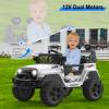 12V Ride on Truck for Kids, Electric Off-Road Car with Parent Remote Control, Spring Suspension, LED Lights, Bluetooth Music, 3 Speed Modes,White view 3