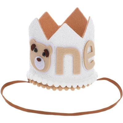 SHINEOFI First Birthday Crown Hat Birthday Party Hat Bear Design Headwear for Boys and Celebration