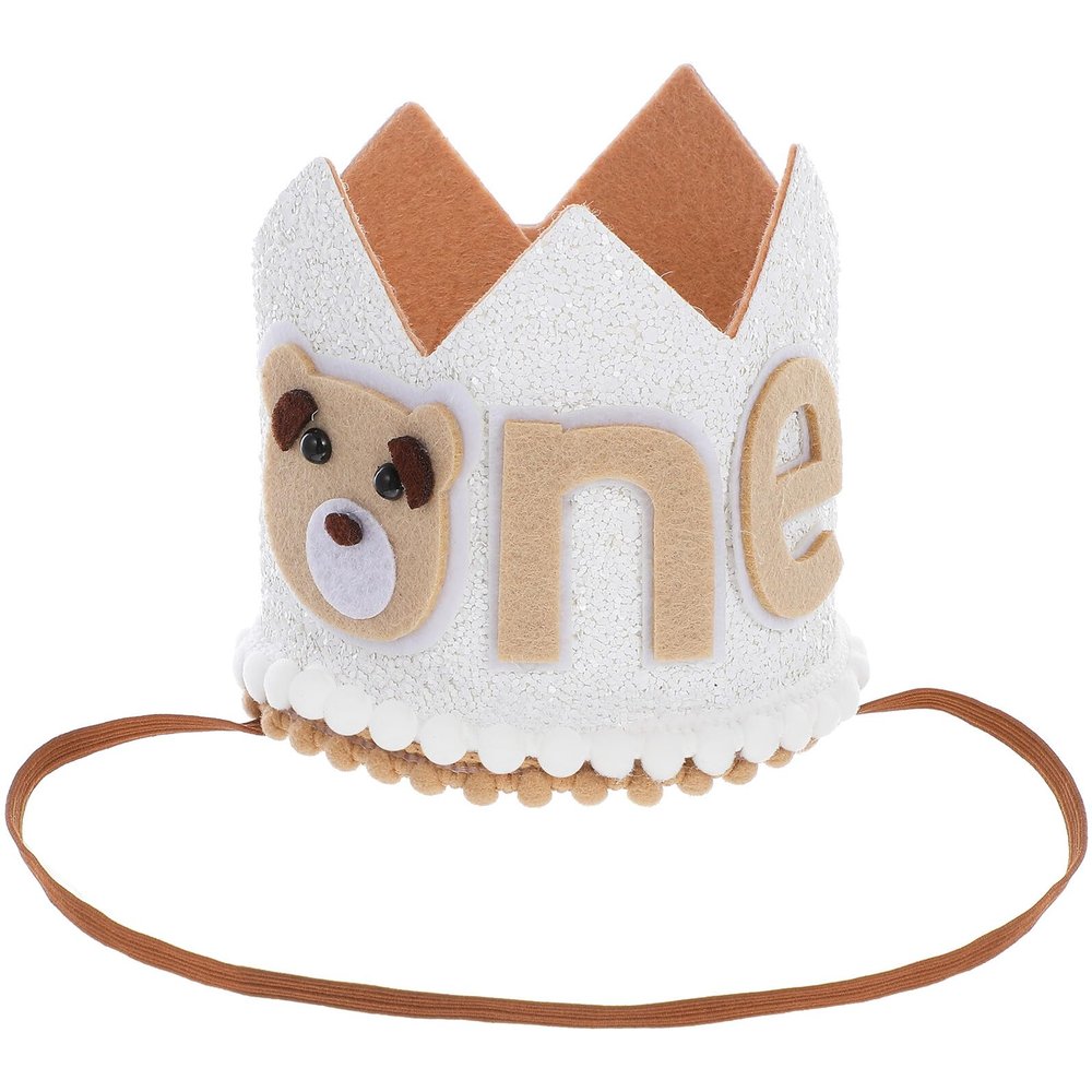 SHINEOFI First Birthday Crown Hat Birthday Party Hat Bear Design Headwear for Boys and Celebration