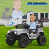 12V Ride on Truck for Kids, Electric Off-Road Car with Parent Remote Control, Spring Suspension, LED Lights, Bluetooth Music, 3 Speed Modes,Gray view 3