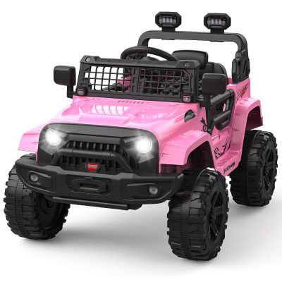 12V Ride on Truck for Kids, Electric Off-Road Car with Parent Remote Control, Spring Suspension, LED Lights, Bluetooth Music, 3 Speed Modes,Pink