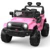 12V Ride on Truck for Kids, Electric Off-Road Car with Parent Remote Control, Spring Suspension, LED Lights, Bluetooth Music, 3 Speed Modes,Pink view 1