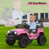 12V Ride on Truck for Kids, Electric Off-Road Car with Parent Remote Control, Spring Suspension, LED Lights, Bluetooth Music, 3 Speed Modes,Pink view 3