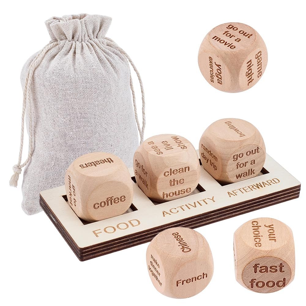 arricraft 1 Bag Date Night Dice Game for Adults, Couples Games Fun Night Dating Decision Wooden Dice for Valentine's Day, Anniversary, Wedding, Bridal Shower (6 Dice)