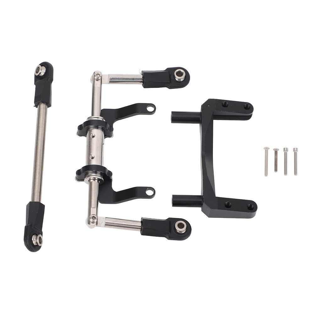 1/10 RC Servo Mount Hydraulic Steering Link Aluminum Lightweight Adjustable Damping SCX10 (Black)