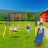 3 in 1 Swing Set for Backyard with Slide, Heavy-Duty Metal Outdoor Playset, Blue Steel, 32" Saucer Swing and Belt Swing view 1