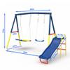3 in 1 Swing Set for Backyard with Slide, Heavy-Duty Metal Outdoor Playset, Blue Steel, 32" Saucer Swing and Belt Swing view 2