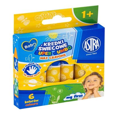 ASTRA Round Candle Pencils, 18 Colours, 8 x 90 mm, Intense Colours, Fracture Resistant, For Schoolchildren