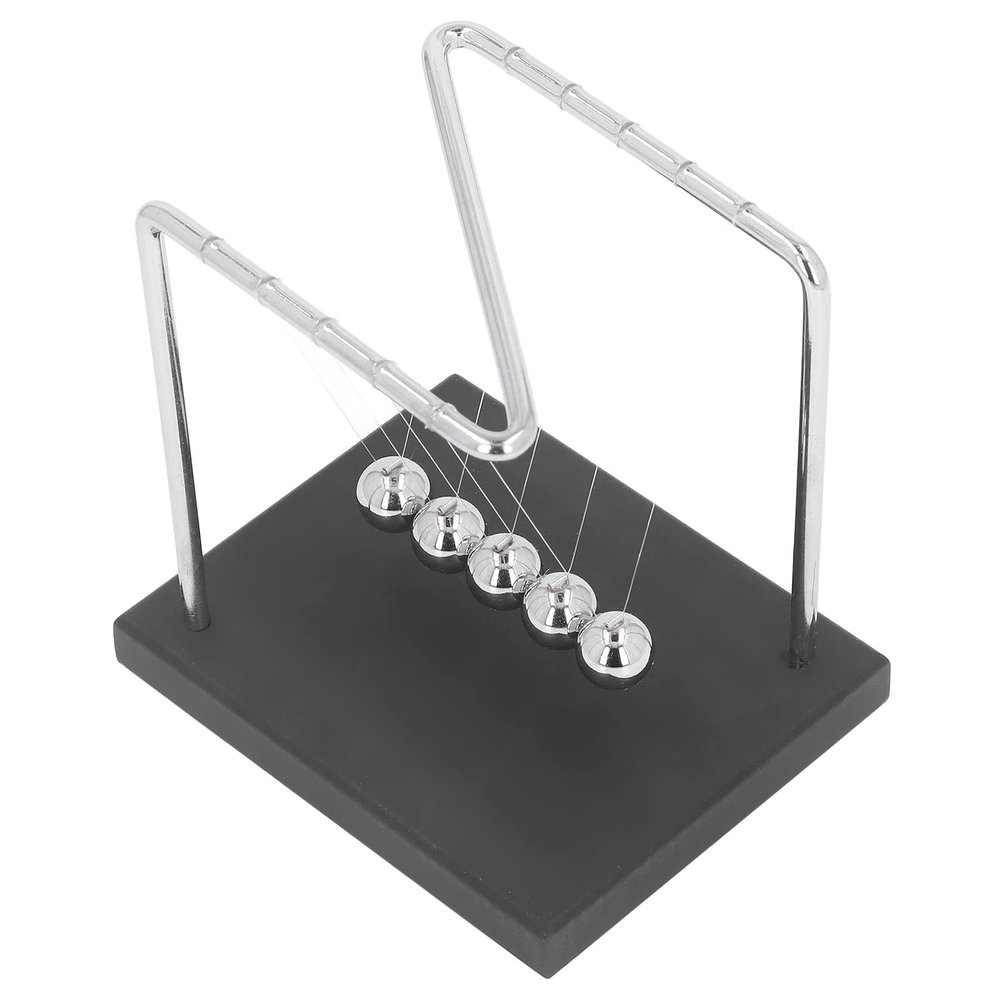 Balance Pendulum Ball, Metal Pendulum Balls Physics Science Toys, Office Games Desktop Decoration with Iron and Birch Base, Stress Relieving Ornament for Kids Adults Home Office De
