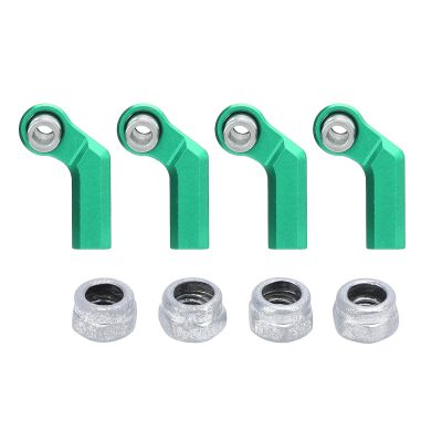 4 Set RC Link Rod End Alloy M4 Curved CW 7mm Ball Joint Head Set, RC Link Tie Rod End, Replacement for 1/10 Model Car, with 4 Nuts for Enhanced Control and Durability (Green)