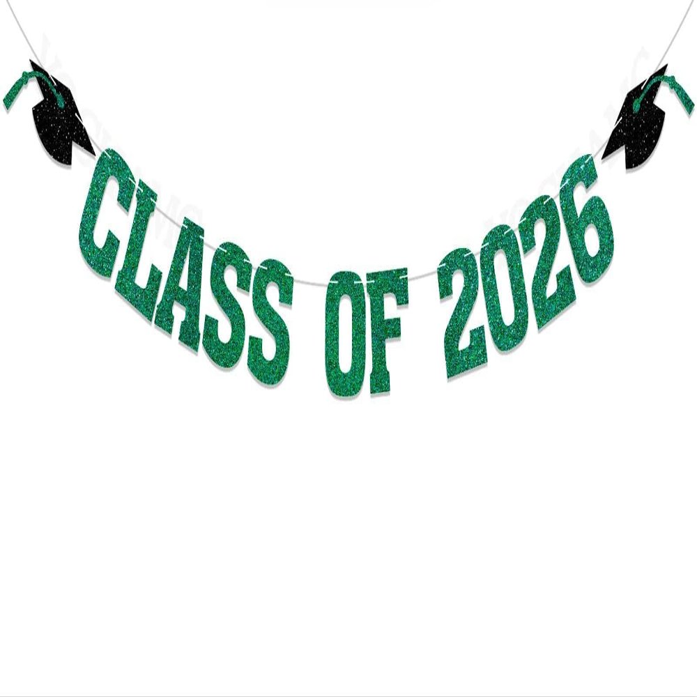 2026 Graduation Decorations - Green Glitter Class of 2026 Banner, We are So Proud of You, Congrats Grad 2026, 2026 Graduation Party Decorations (Pre-Assembly) (Green)