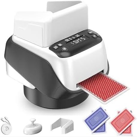 2-in-1 Automatic Card Shuffler and Dealer,360 Rotating Smart Card Dealing Machine with 4 Decks Capacity,Rechargeable Electric Poker Shuffling Machine Support 8 Players,for Blackjack Games