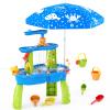 HYES Water Table for Toddlers 3-5, 3-Tier Kids Splash Sand Table Water Toys with Umbrella, Rain Showers Splash Pond for Outdoor Beach Backyard Summer, Activity Sensory Playset for Boys Girls, Blue view 1