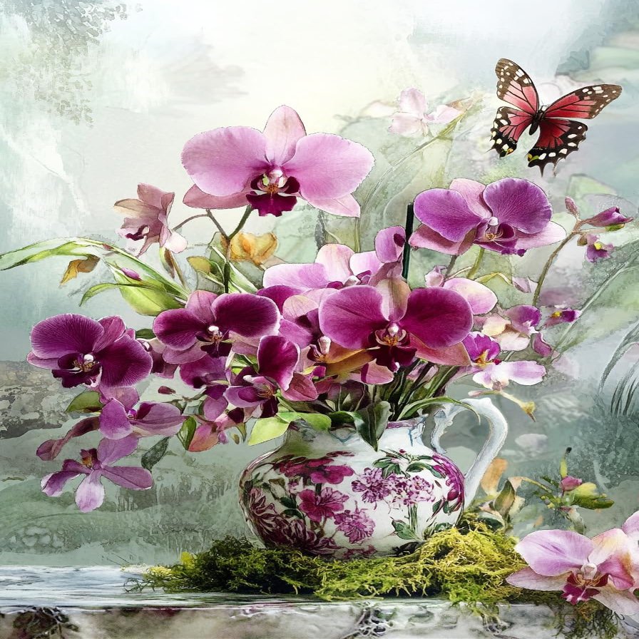 Phalaenopsis Orchids in A Porcelain Vase 500 Pieces Puzzle for Adults, Educational Intellectual Jigsaw Puzzle,Flowers Fantasy Puzzles for Adults Fun Game 15.2 * 20.8 Inch