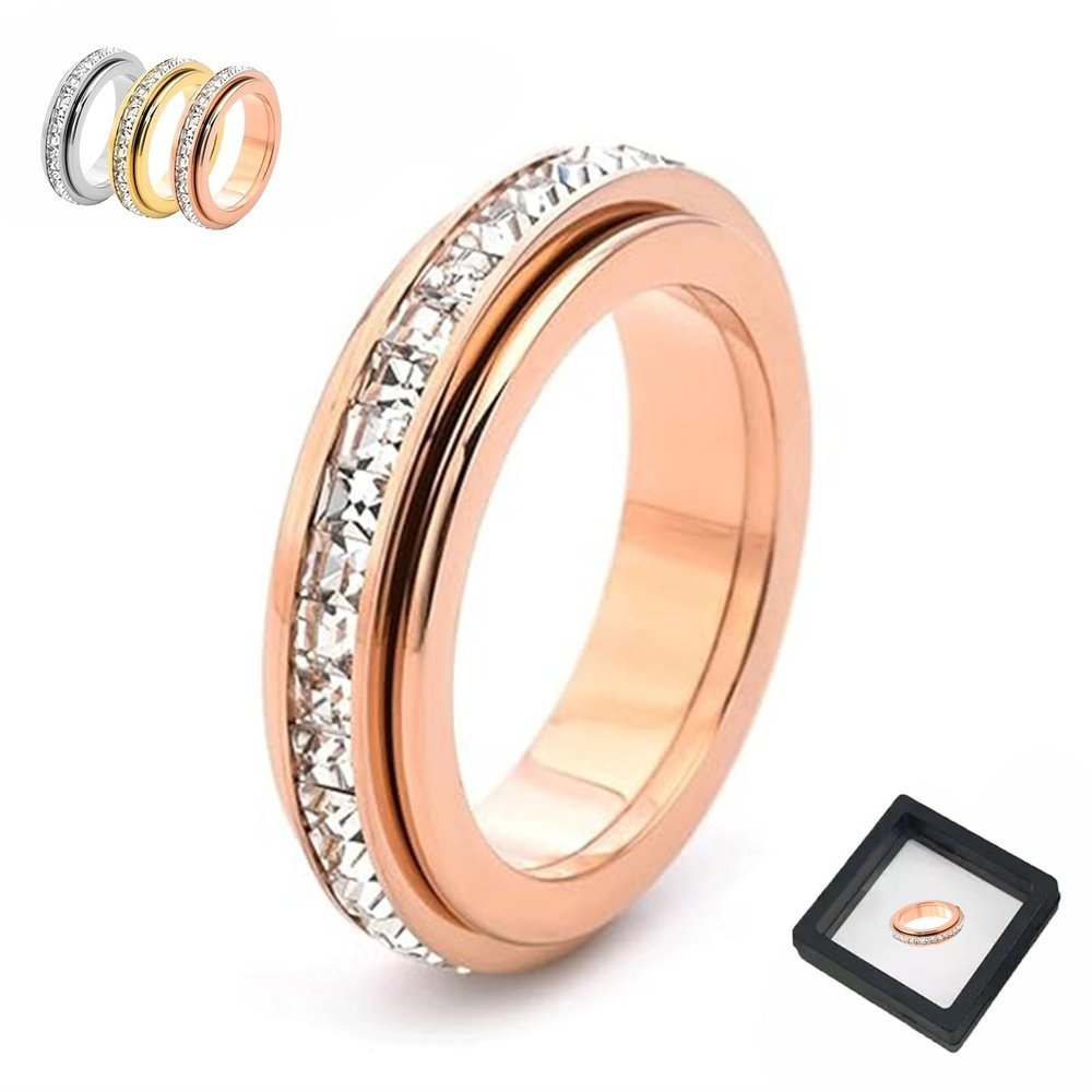 2026 New Sparkling Spinning Ring,Relieves Anxiety,Symbolizes Vows & Luck, Waterproof & Fade-Resistant(Rose Gold,7)