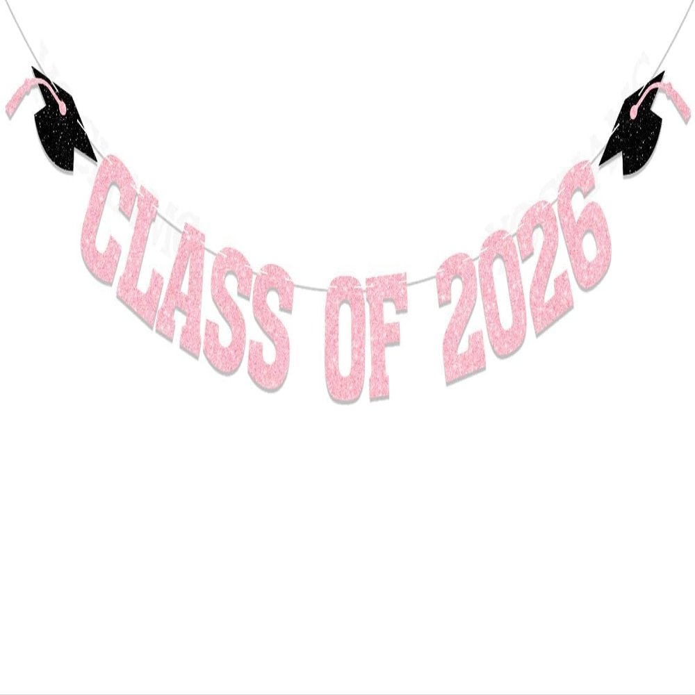 2026 Graduation Decorations - Pink Glitter Class of 2026 Banner, We are So Proud of You, Congrats Grad 2026, 2026 Graduation Party Decorations (Pre-Assembly) (Pink)
