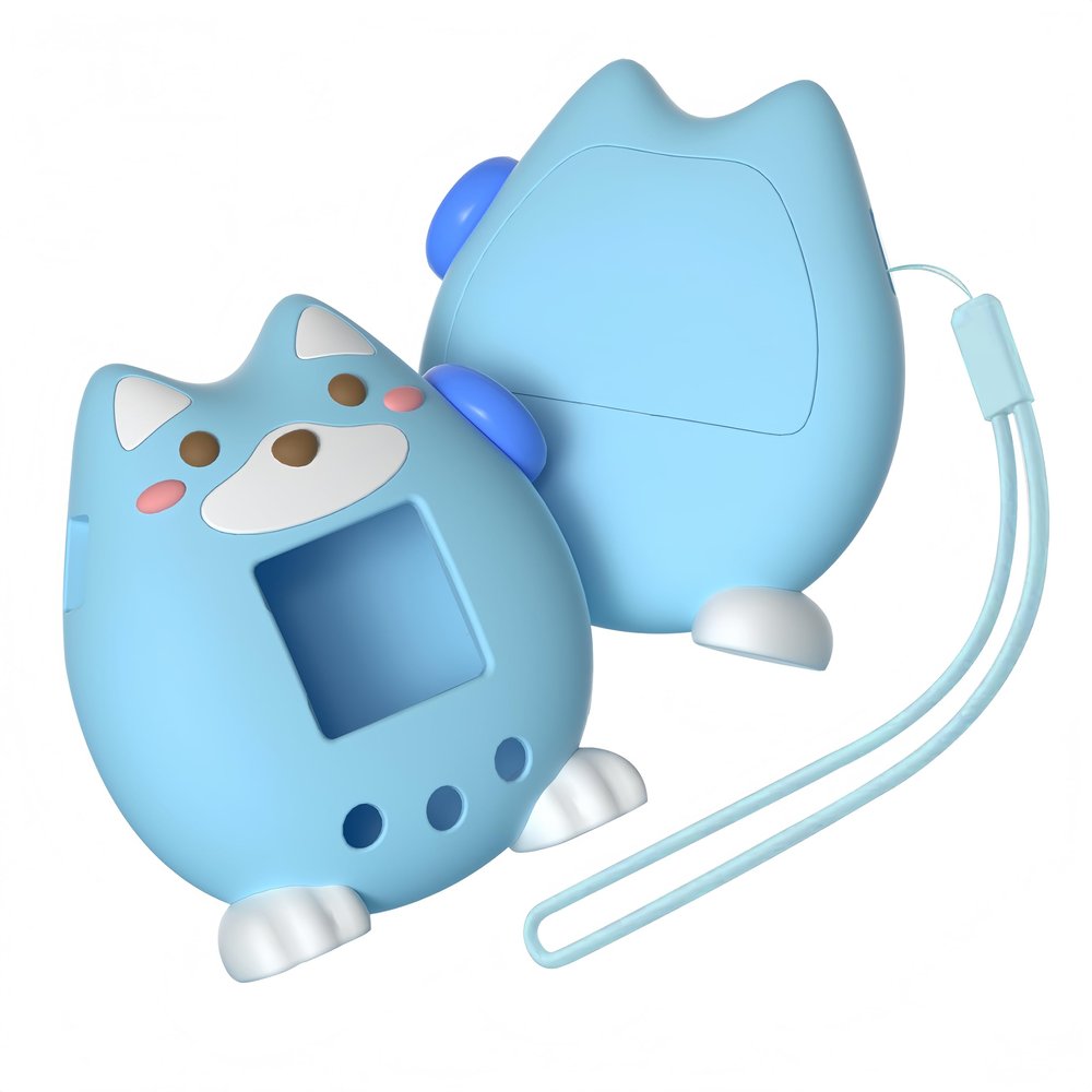 Protective Case Compatible with Tamagotchi Paradise, Cute Standing Dog Design with Button Caps & Anti-Lost Lanyard, Skin-Friendly (Blue)
