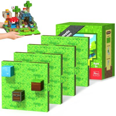 Annexfun Magnetic Blocks Base Plate,4PCS Magnetic Cubes Base-Plate for Magnetic Building Blocks Placing(4" x 4")STEM Toys for Kids 3-10 Years Old,Perfect for Home Classroom Birthday Gifts
