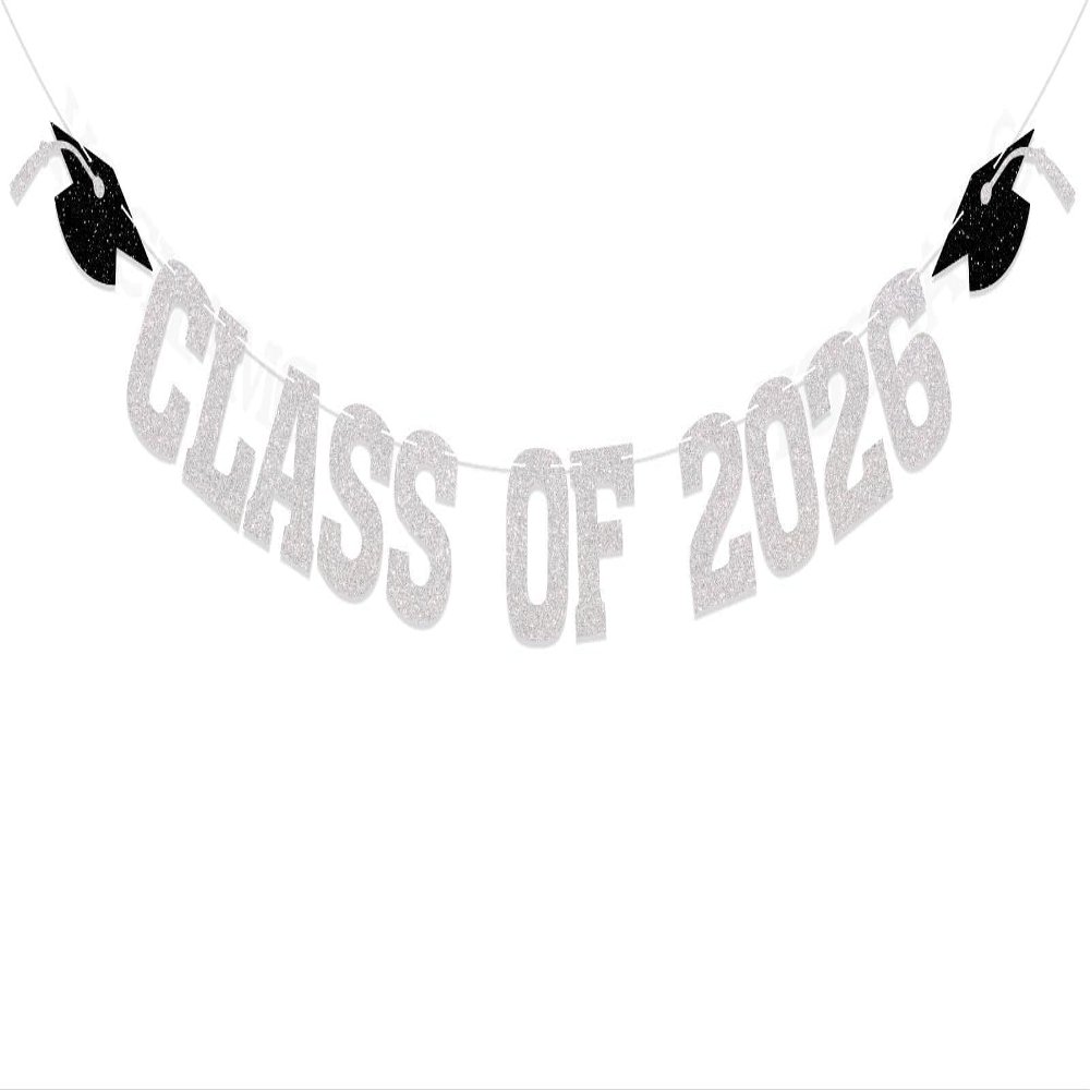 2026 Graduation Decorations - Silver Glitter Class of 2026 Banner, We are So Proud of You, Congrats Grad 2026, 2026 Graduation Party Decorations (Pre-Assembly) (Silver)