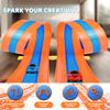 3-Lane Flexible Race Track for Kids with 20 Suction Cups, Race Car Ramp Track & 16ft Race Car Track Compatible 1:64 Diecast Racing Cars, Portable Roll Up Track Toy Gift for Boys Age 3+ - Orange & Blue view 2