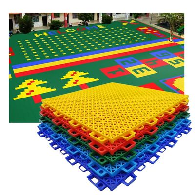 Outdoor Plastic Sports Floor Tiles for Kindergarten, 1ft Interlocking Modular Playground Tiles, Colorful Puzzle Design, Durable Green 10PCS Set