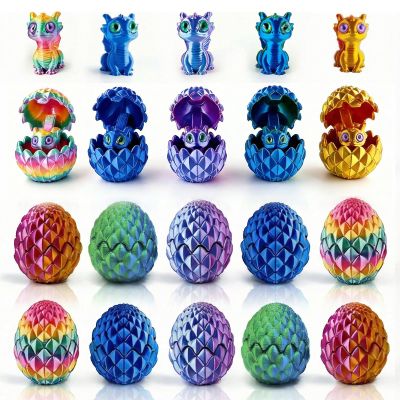 Fuijeuj 15PCS 3D Printed Dragon Eggs with Dragon Inside,Mystery Crystal Dragon Toy Set,Cool Easter Basket Stuffers for Boys Girls,3D Printed Dragon Valentines,Home Office Desk Decor(5 Colors)