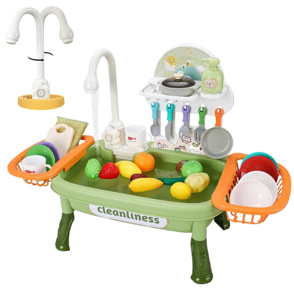 Electric Rotatable Faucet Play Sink with Running Water, Interactive Toddler Role Play Educational Toy